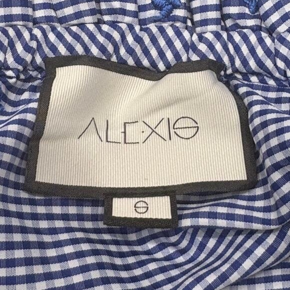Alexis Gingham Embroidered Crop Top Size Small‎ Blouse Puff Short Sleeves - Picture 5 of 6